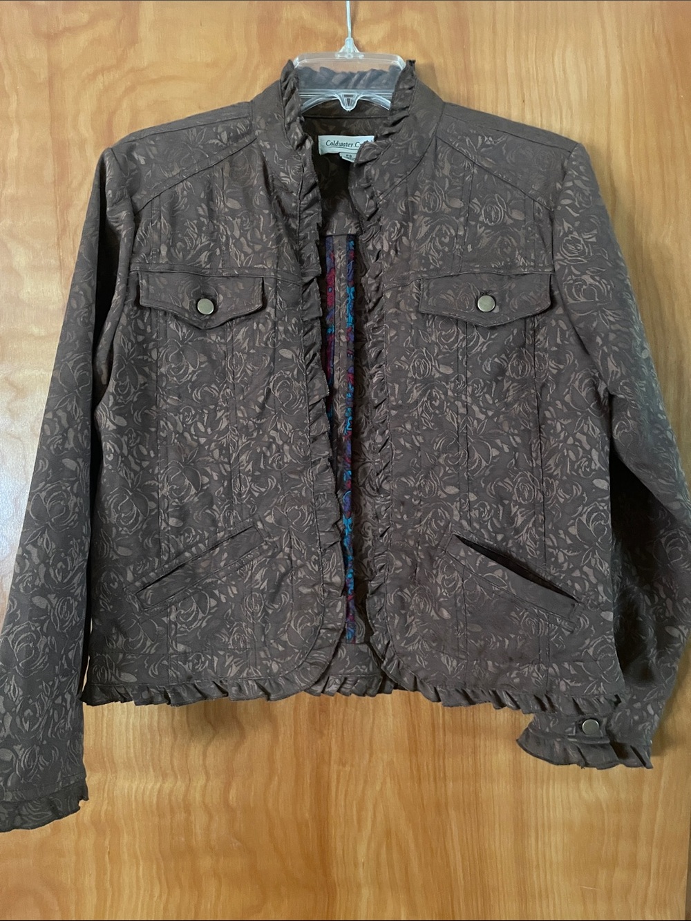 Coldwater Creek Brown Floral Jacquard Utility Jacket